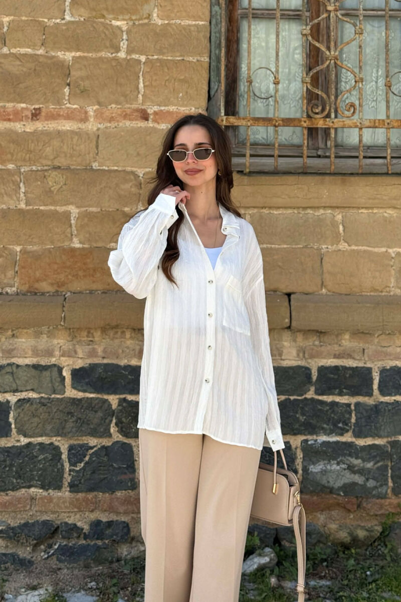 ONE COLOR FRONT POCKET WOMAN SHIRT WHITE-E BARDHE - 2