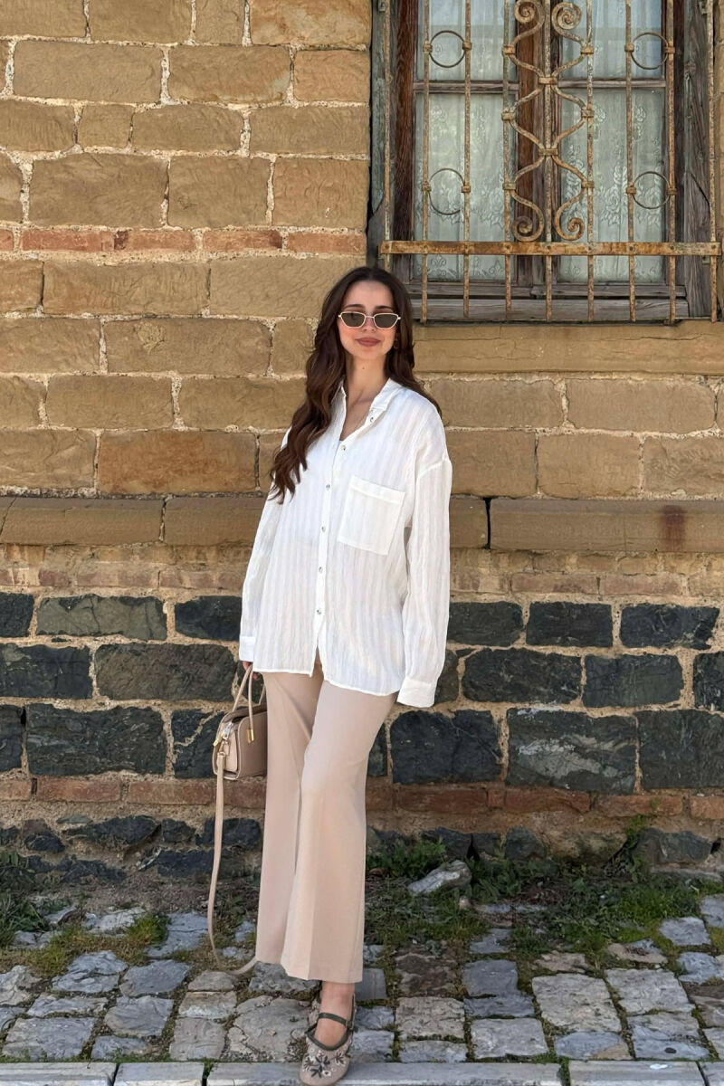 ONE COLOR FRONT POCKET WOMAN SHIRT WHITE-E BARDHE - 3