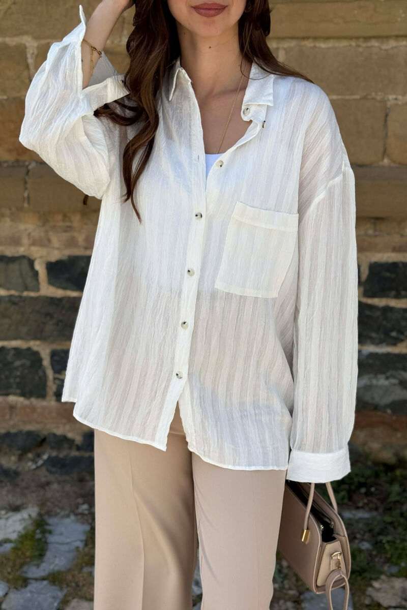 ONE COLOR FRONT POCKET WOMAN SHIRT WHITE-E BARDHE - 4