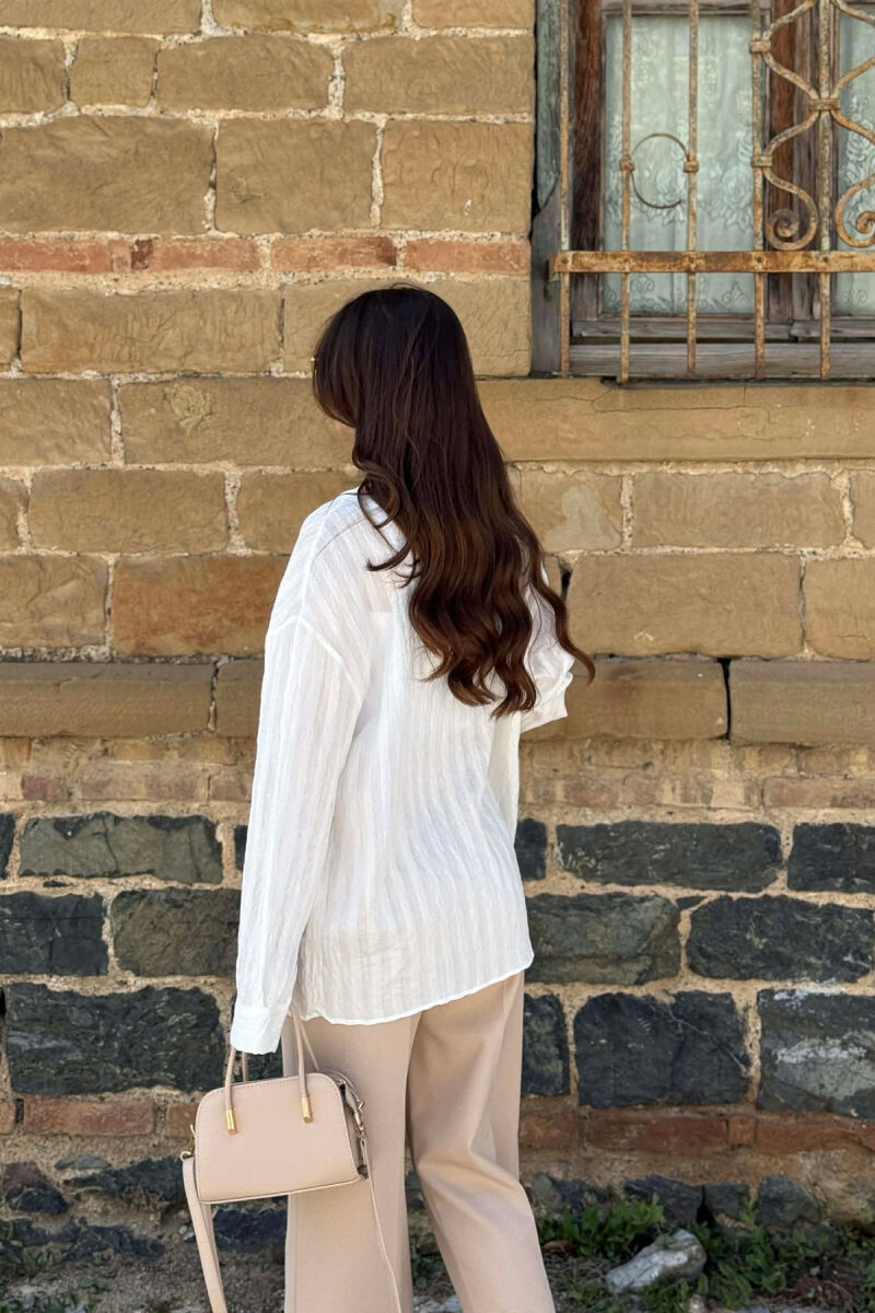 ONE COLOR FRONT POCKET WOMAN SHIRT WHITE-E BARDHE - 5