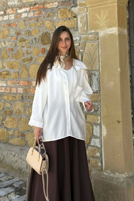 ONE COLOR FRONT POCKET WOMAN SHIRT WHITE-E BARDHE 