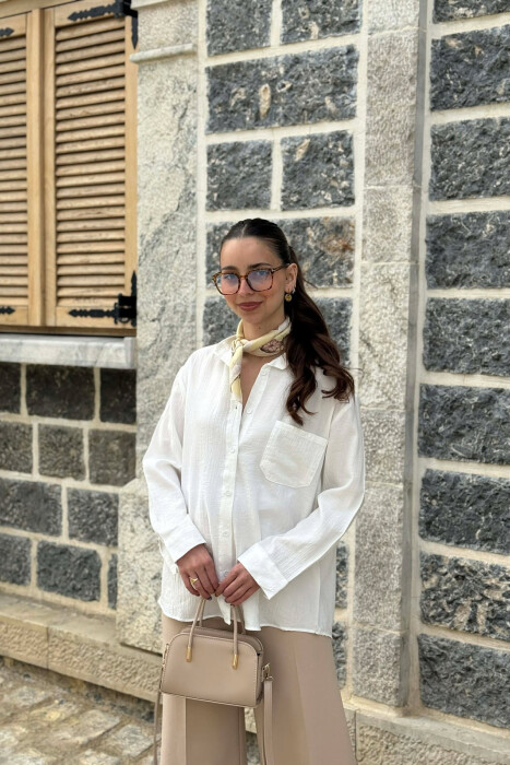 ONE COLOR FRONT POCKET WOMAN SHIRT WHITE-E BARDHE - KLAUDIO FASHION