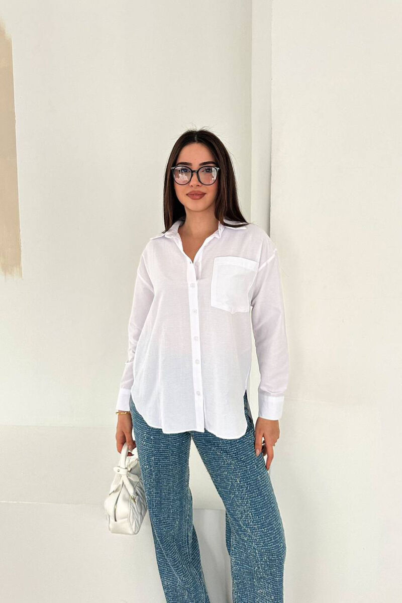 ONE COLOR FRONT POCKET WOMAN SHIRT WHITE-E BARDHE - 1
