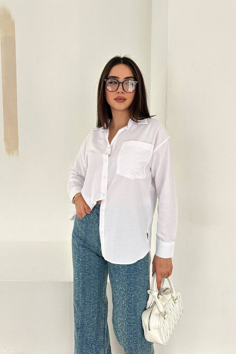 ONE COLOR FRONT POCKET WOMAN SHIRT WHITE-E BARDHE - 2