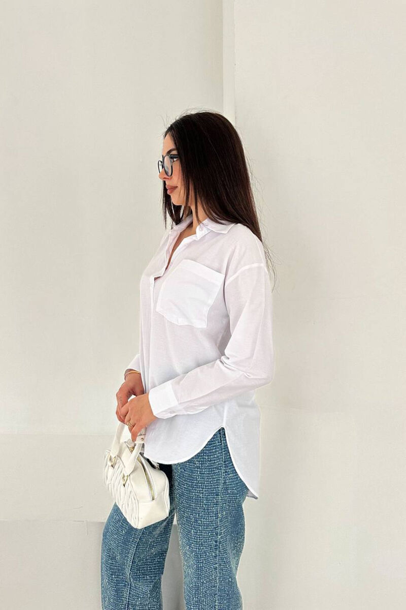 ONE COLOR FRONT POCKET WOMAN SHIRT WHITE-E BARDHE - 3