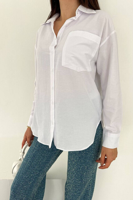 ONE COLOR FRONT POCKET WOMAN SHIRT WHITE-E BARDHE - 4