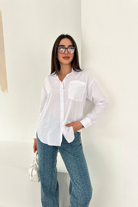 ONE COLOR FRONT POCKET WOMAN SHIRT WHITE-E BARDHE - 5