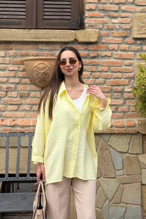 ONE COLOR FRONT POCKET WOMAN SHIRT YELLOW/E VERDHE 
