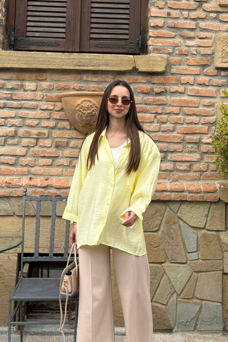 ONE COLOR FRONT POCKET WOMAN SHIRT YELLOW/E VERDHE - 2