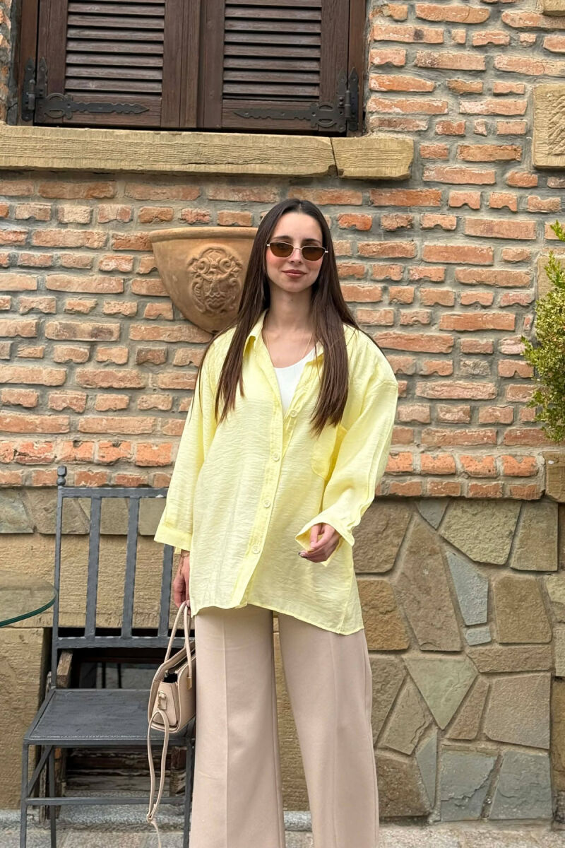 ONE COLOR FRONT POCKET WOMAN SHIRT YELLOW/E VERDHE - 2