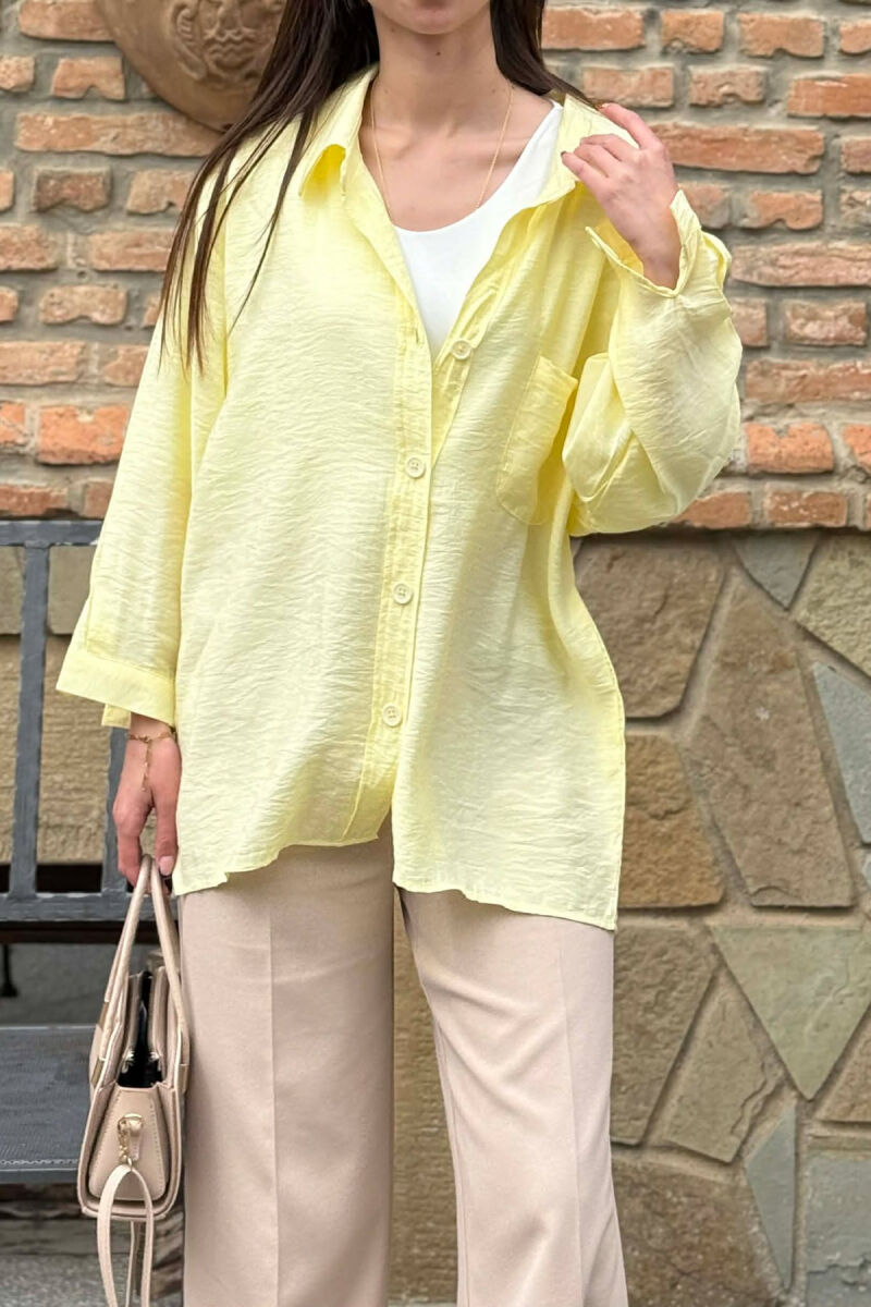 ONE COLOR FRONT POCKET WOMAN SHIRT YELLOW/E VERDHE - 3