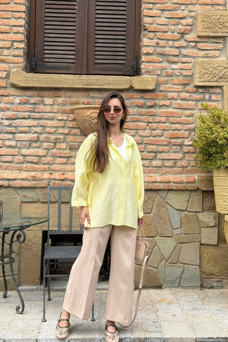 ONE COLOR FRONT POCKET WOMAN SHIRT YELLOW/E VERDHE - 7