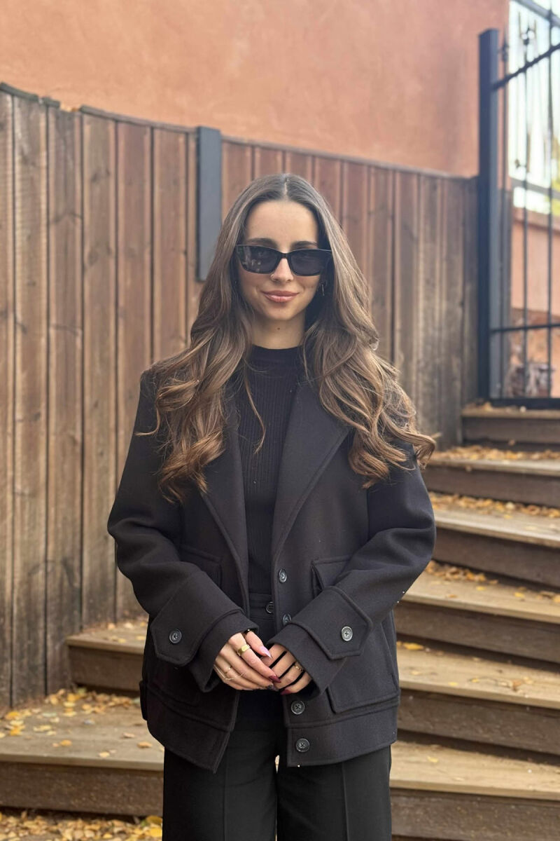 ONE COLOR FRONT POCKETS WOMEN JACKET BLACK/ E ZEZE - 1