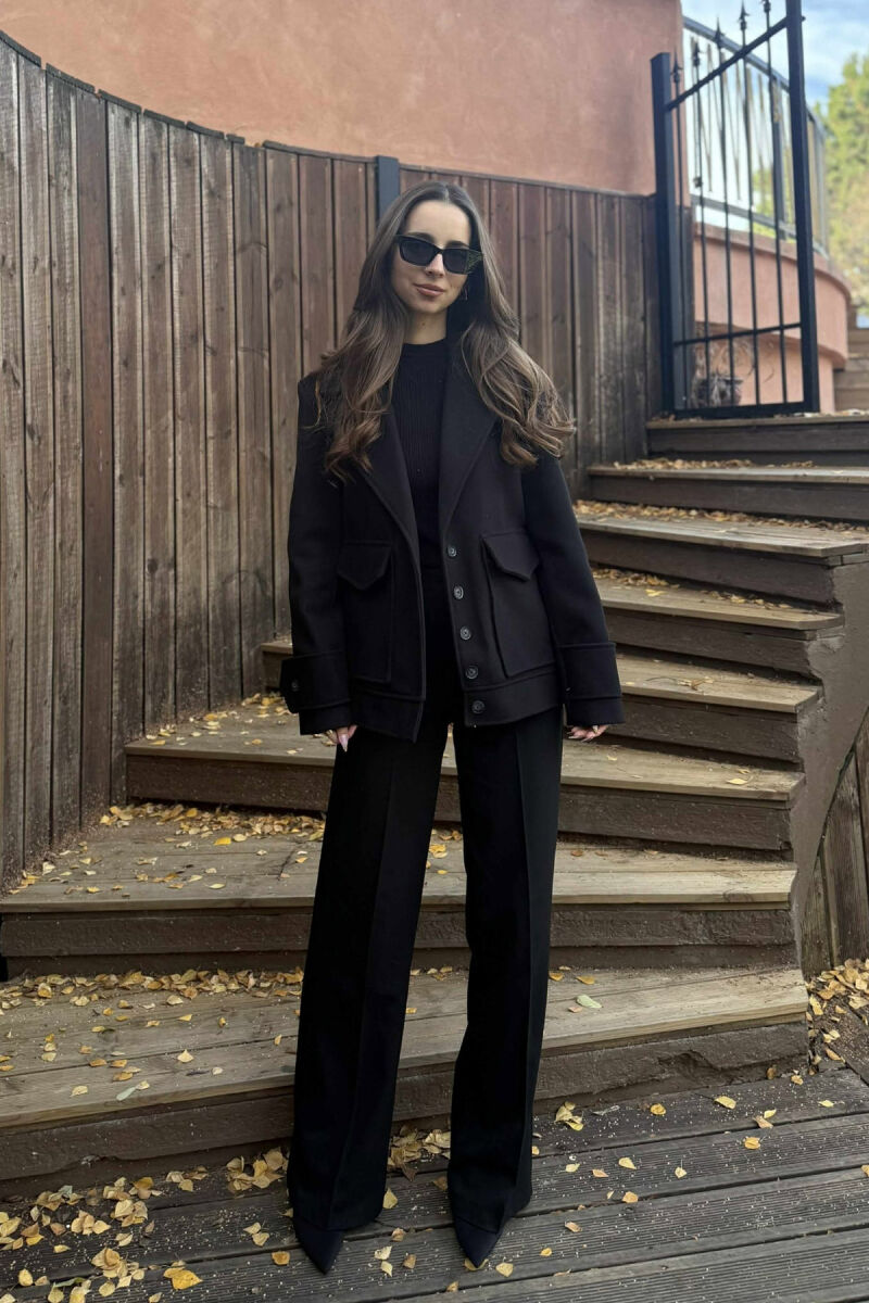 ONE COLOR FRONT POCKETS WOMEN JACKET BLACK/ E ZEZE - 2