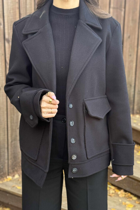 ONE COLOR FRONT POCKETS WOMEN JACKET BLACK/ E ZEZE - 3