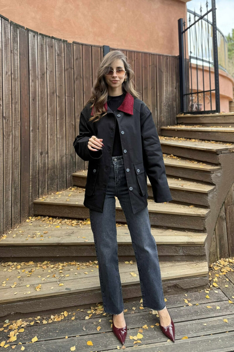 ONE COLOR FRONT POCKETS WOMEN JACKET BLACK/ E ZEZE - 1