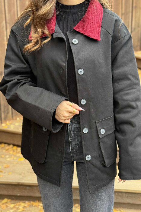 ONE COLOR FRONT POCKETS WOMEN JACKET BLACK/ E ZEZE - 2