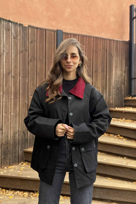 ONE COLOR FRONT POCKETS WOMEN JACKET BLACK/ E ZEZE - 3