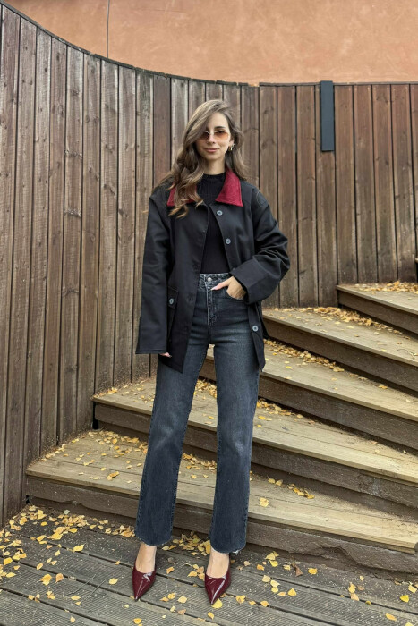 ONE COLOR FRONT POCKETS WOMEN JACKET BLACK/ E ZEZE - 4