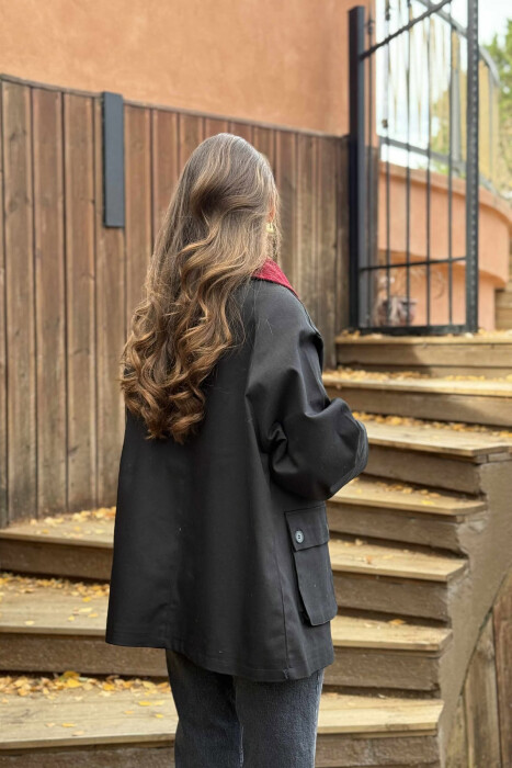 ONE COLOR FRONT POCKETS WOMEN JACKET BLACK/ E ZEZE - 6