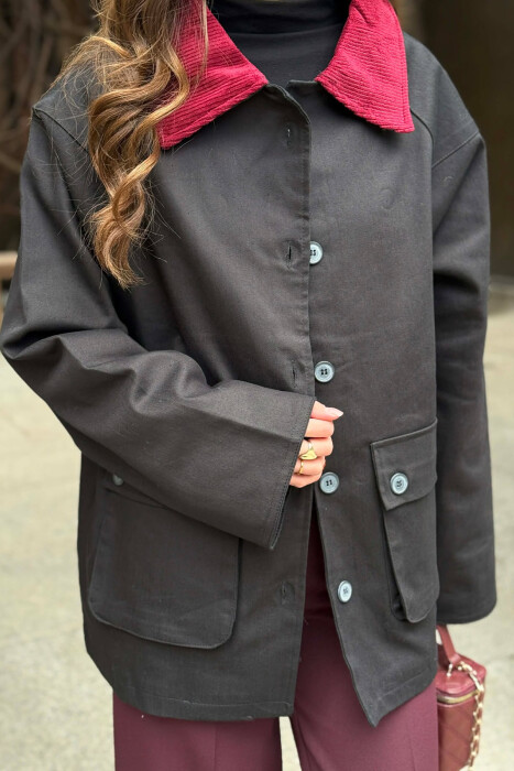 ONE COLOR FRONT POCKETS WOMEN JACKET BLACK/ E ZEZE - 3