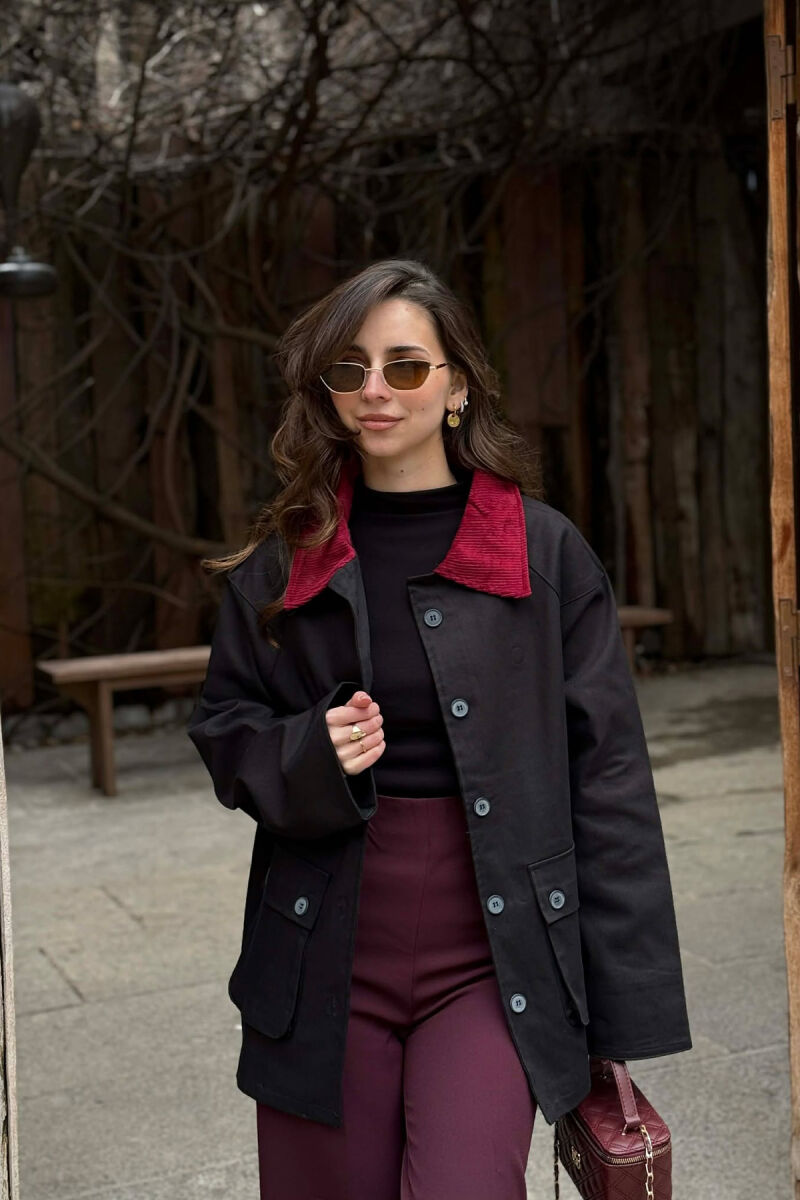 ONE COLOR FRONT POCKETS WOMEN JACKET BLACK/ E ZEZE - 4