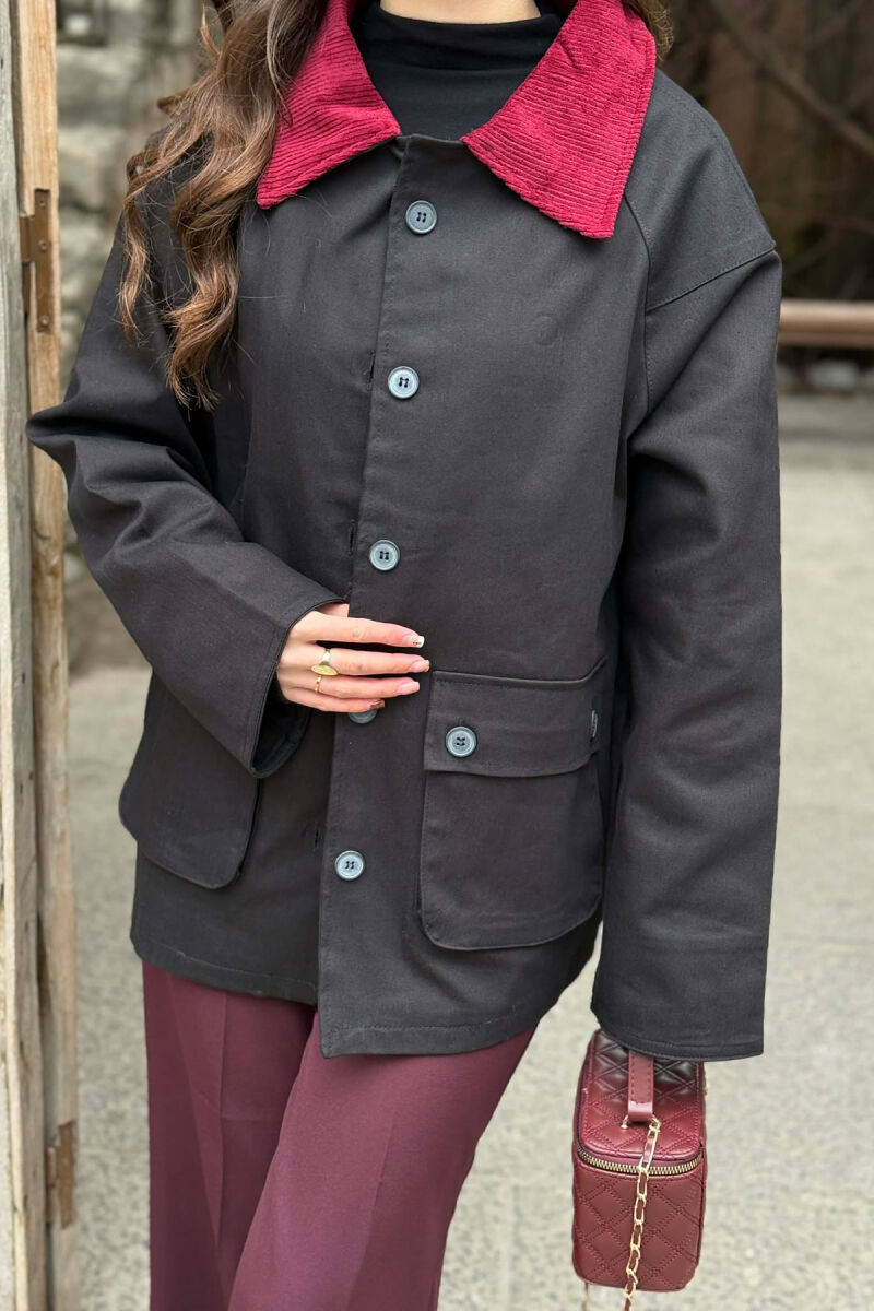 ONE COLOR FRONT POCKETS WOMEN JACKET BLACK/ E ZEZE - 7