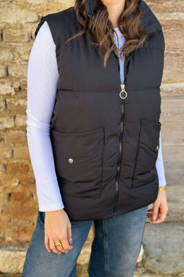 ONE COLOR FRONT POCKETS WOMEN VEST BLACK/ E ZEZE 