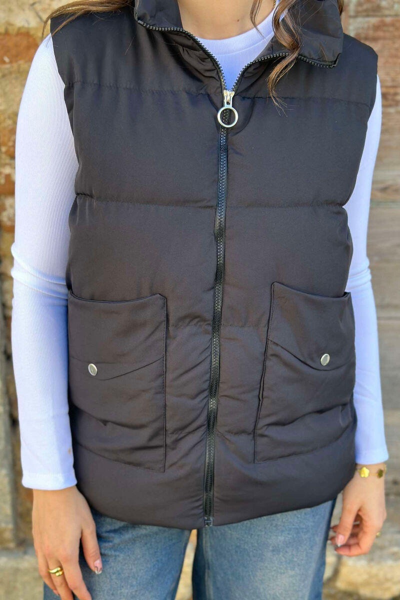 ONE COLOR FRONT POCKETS WOMEN VEST BLACK/ E ZEZE - 5