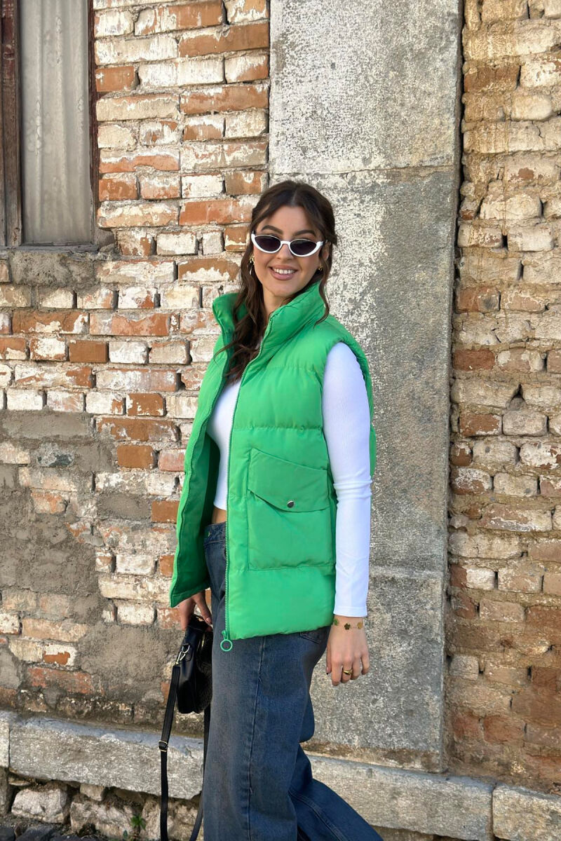 ONE COLOR FRONT POCKETS WOMEN VEST GREEN/JESHILE - 3