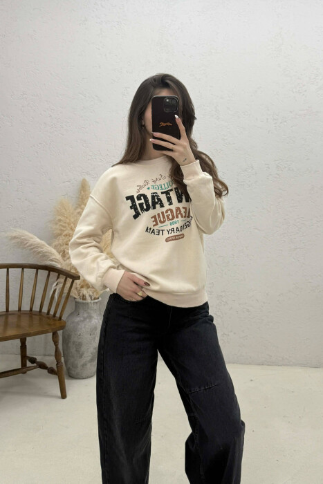 ONE COLOR FRONT PRINTED WOMAN SWEATSHIRT BEIGE/BEZHE - 1