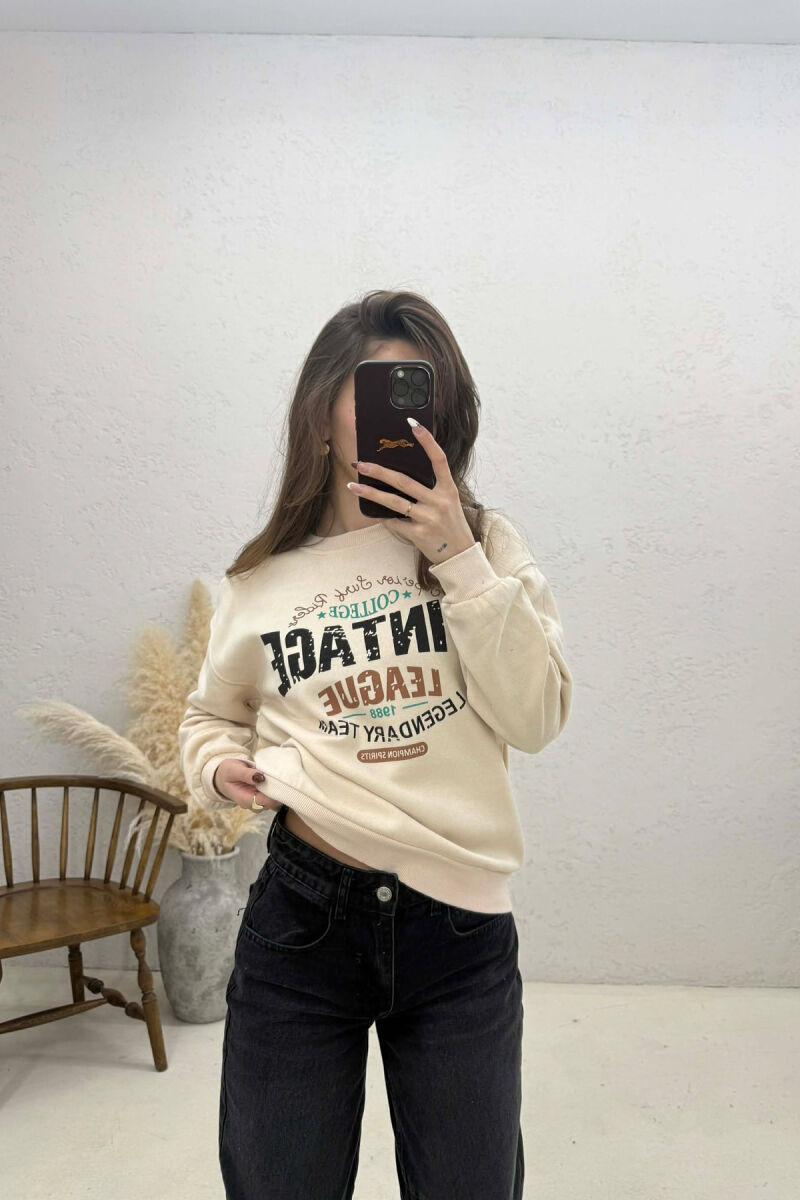 ONE COLOR FRONT PRINTED WOMAN SWEATSHIRT BEIGE/BEZHE - 2