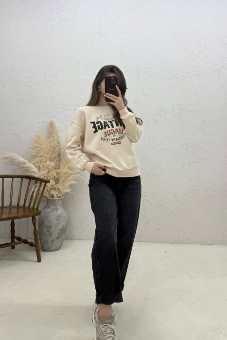 ONE COLOR FRONT PRINTED WOMAN SWEATSHIRT BEIGE/BEZHE - 3