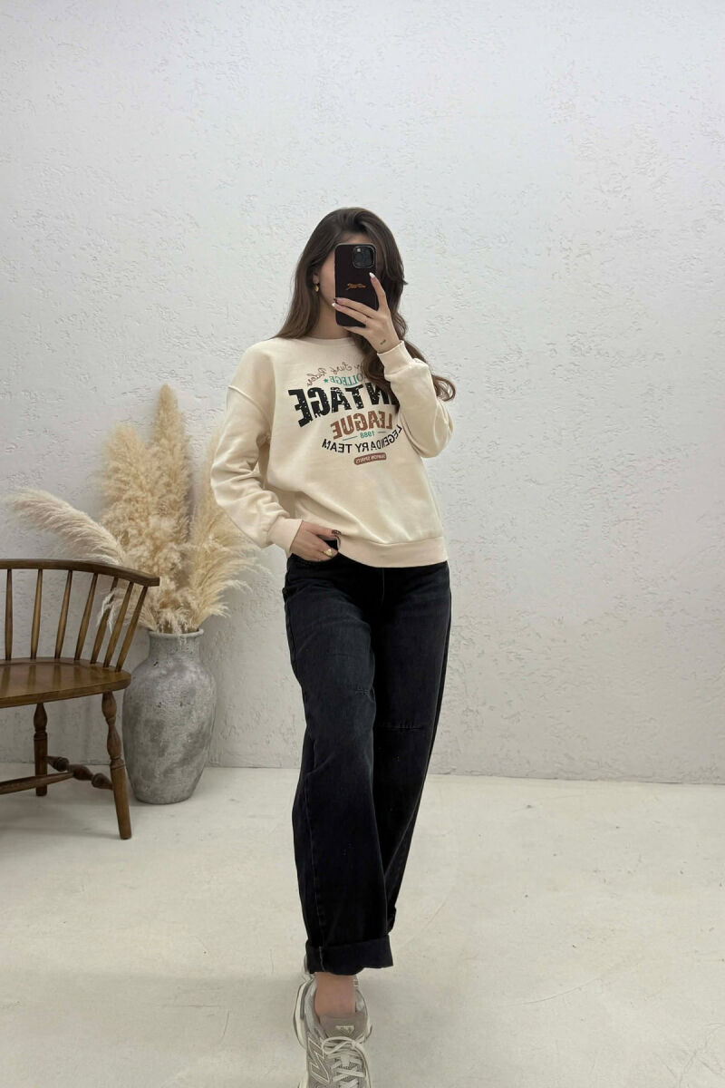 ONE COLOR FRONT PRINTED WOMAN SWEATSHIRT BEIGE/BEZHE - 3