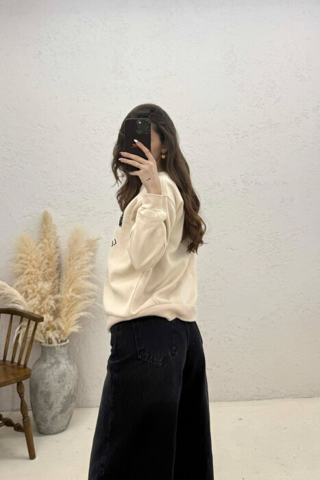 ONE COLOR FRONT PRINTED WOMAN SWEATSHIRT BEIGE/BEZHE - 4