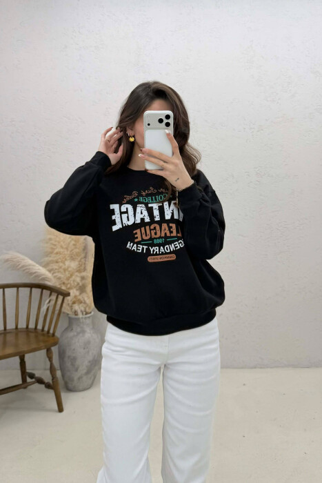 ONE COLOR FRONT PRINTED WOMAN SWEATSHIRT BLACK/ E ZEZE 