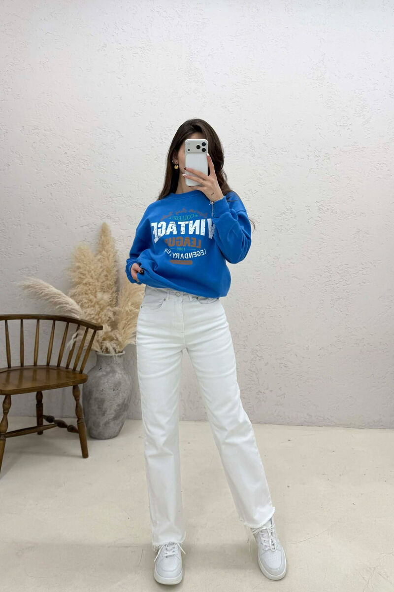 ONE COLOR FRONT PRINTED WOMAN SWEATSHIRT BLUE/BLU - 3