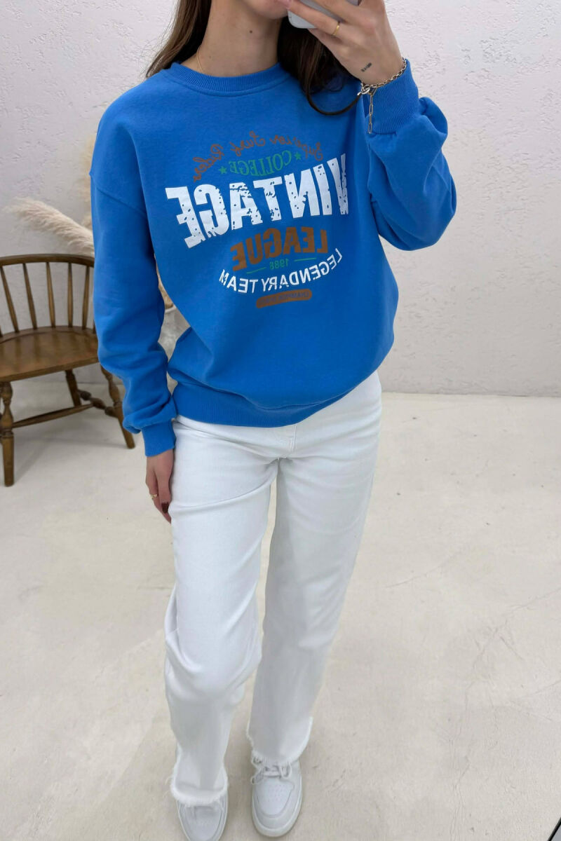 ONE COLOR FRONT PRINTED WOMAN SWEATSHIRT BLUE/BLU - 4