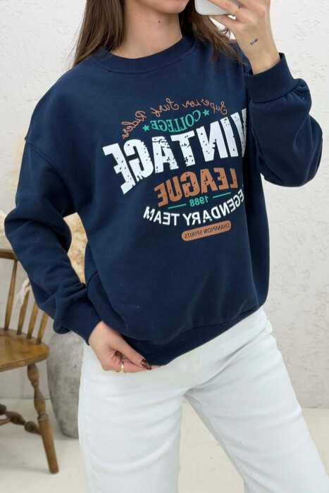 ONE COLOR FRONT PRINTED WOMAN SWEATSHIRT DARK BLUE/BEE - 3