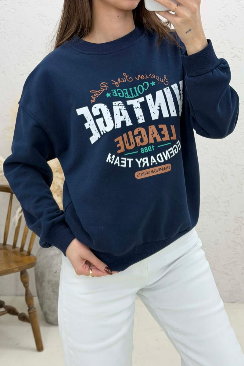 ONE COLOR FRONT PRINTED WOMAN SWEATSHIRT DARK BLUE/BEE - 3