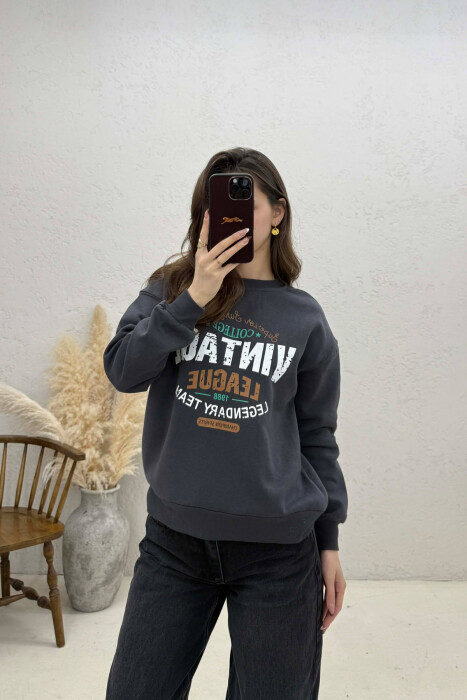ONE COLOR FRONT PRINTED WOMAN SWEATSHIRT DARK GREY/GEE 
