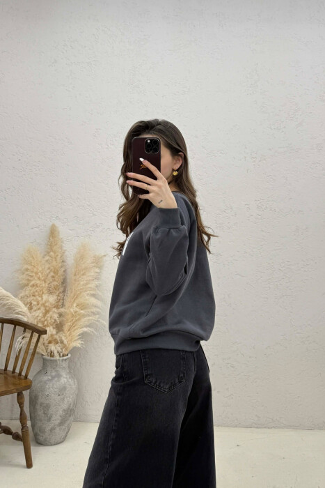 ONE COLOR FRONT PRINTED WOMAN SWEATSHIRT DARK GREY/GEE - 3