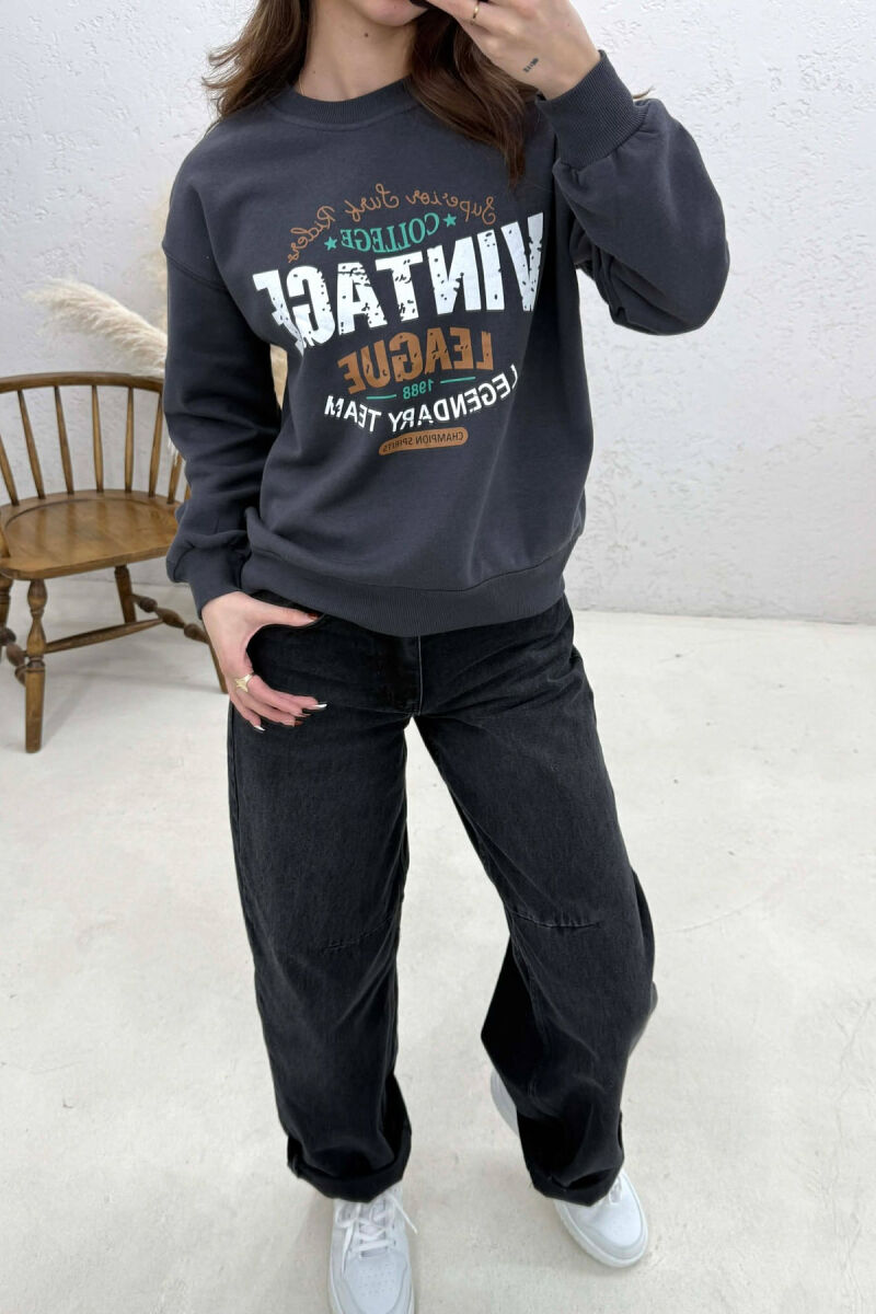 ONE COLOR FRONT PRINTED WOMAN SWEATSHIRT DARK GREY/GEE - 4