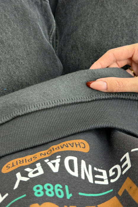 ONE COLOR FRONT PRINTED WOMAN SWEATSHIRT DARK GREY/GEE - 5