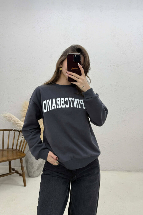 ONE COLOR FRONT PRINTED WOMAN T-SHIRT DARK GREY/GEE - 1