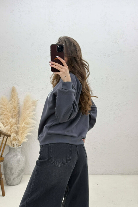 ONE COLOR FRONT PRINTED WOMAN T-SHIRT DARK GREY/GEE - 3