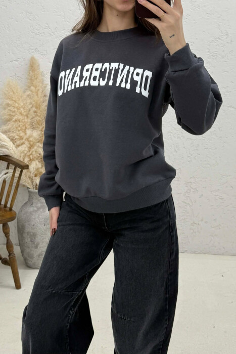 ONE COLOR FRONT PRINTED WOMAN T-SHIRT DARK GREY/GEE - 4