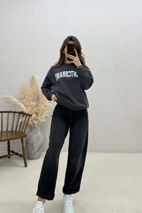 ONE COLOR FRONT PRINTED WOMAN T-SHIRT DARK GREY/GEE - 5