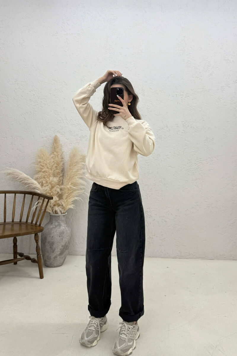 ONE COLOR FRONT PRINTED WOMEN SWEATSHIRT BEIGE/BEZHE - 2