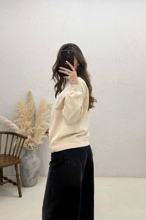 ONE COLOR FRONT PRINTED WOMEN SWEATSHIRT BEIGE/BEZHE - 3